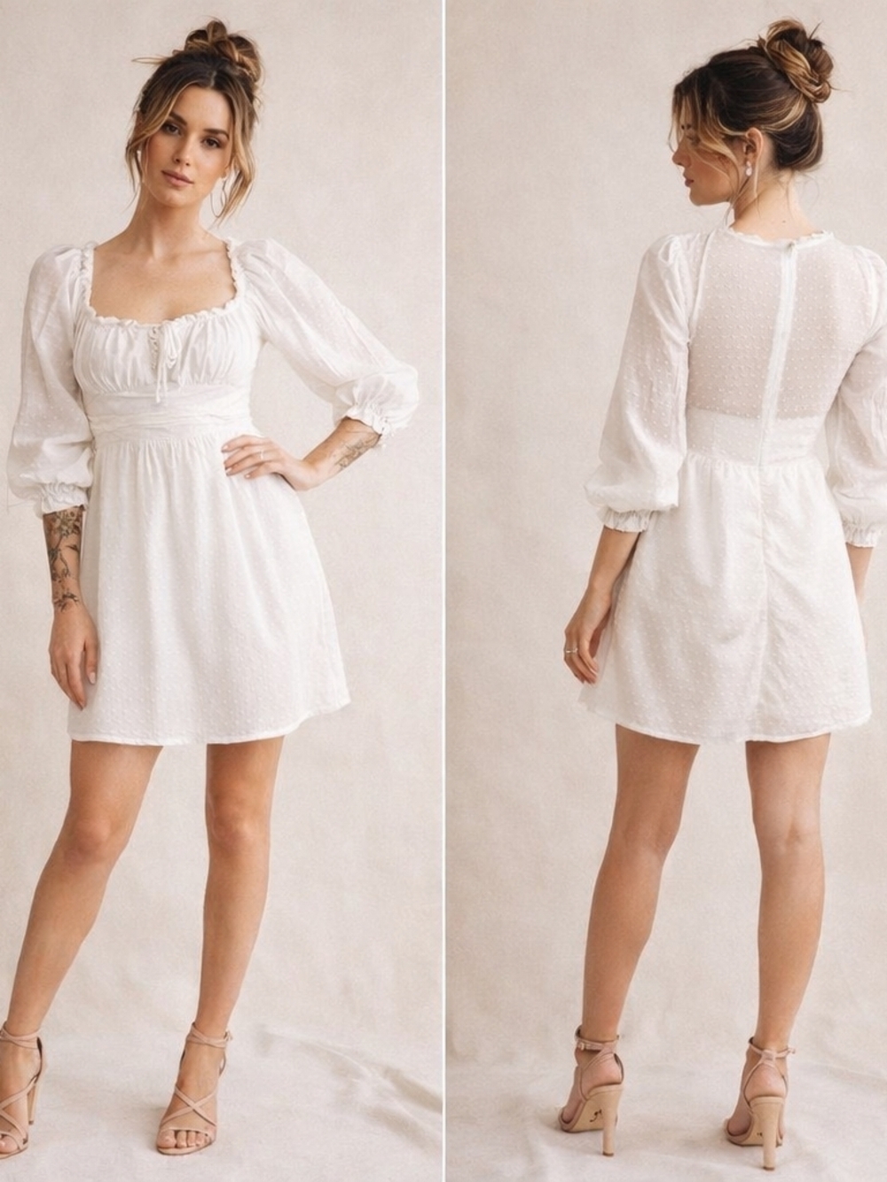 S Betro Cottagecore White Mini Dress Puff Sleeve Swiss Dot 6